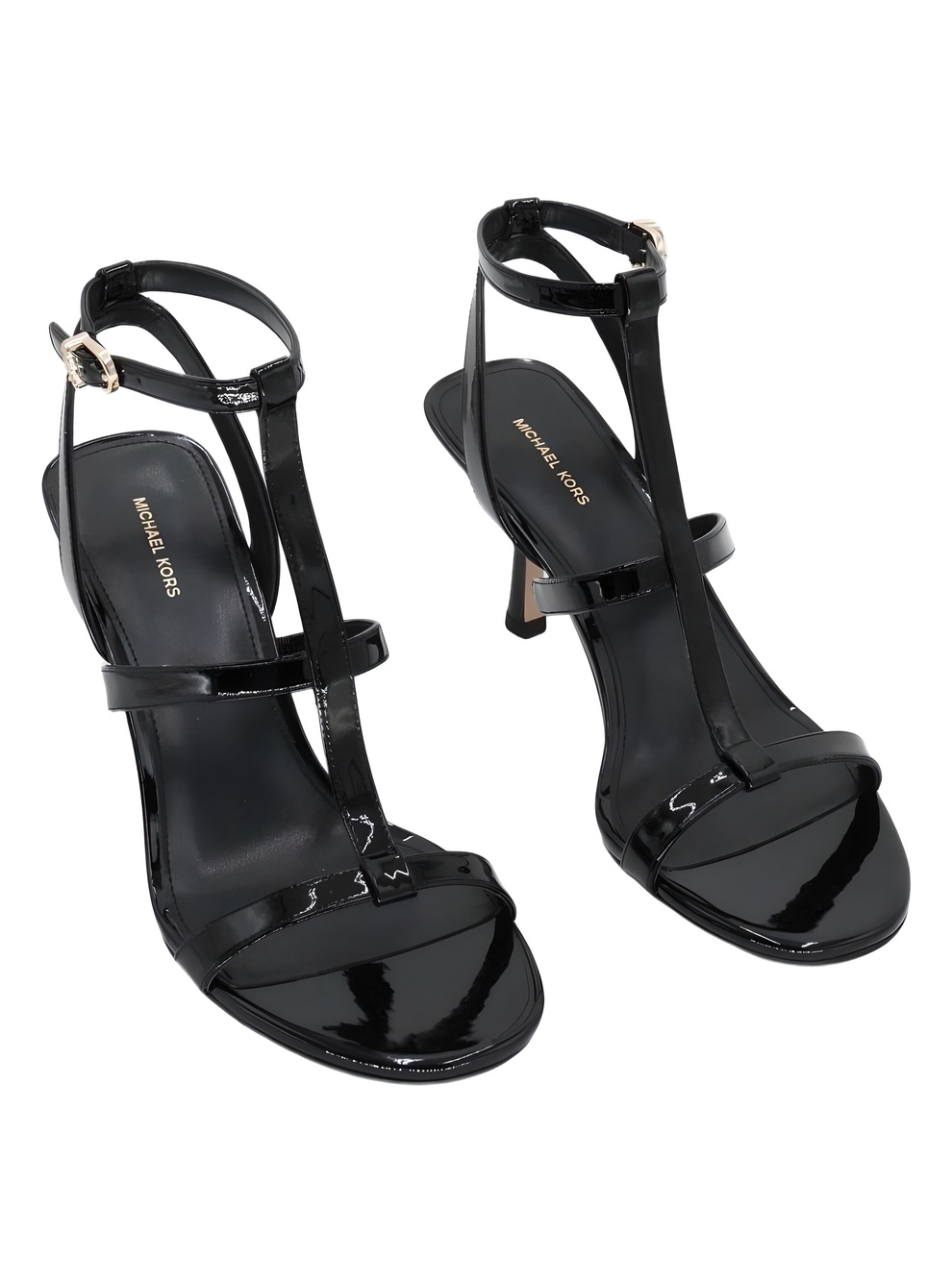 Michael Kors Nara Black Patent Leather T-Strap 2.5" Heel Sandal Size 8M